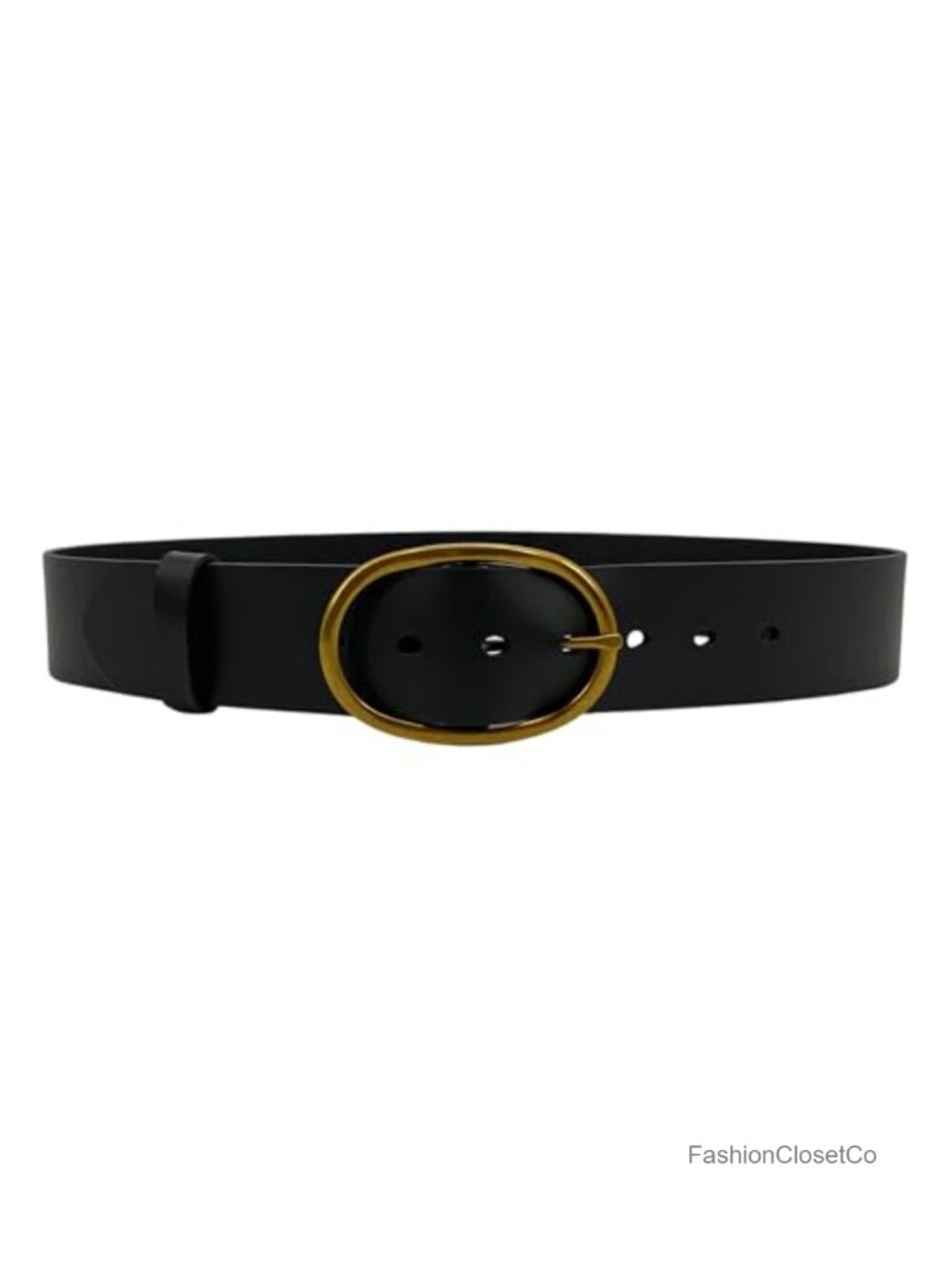 Genuine Full Grain Leather Belt with Antique Gold Brass Oval Buckle
